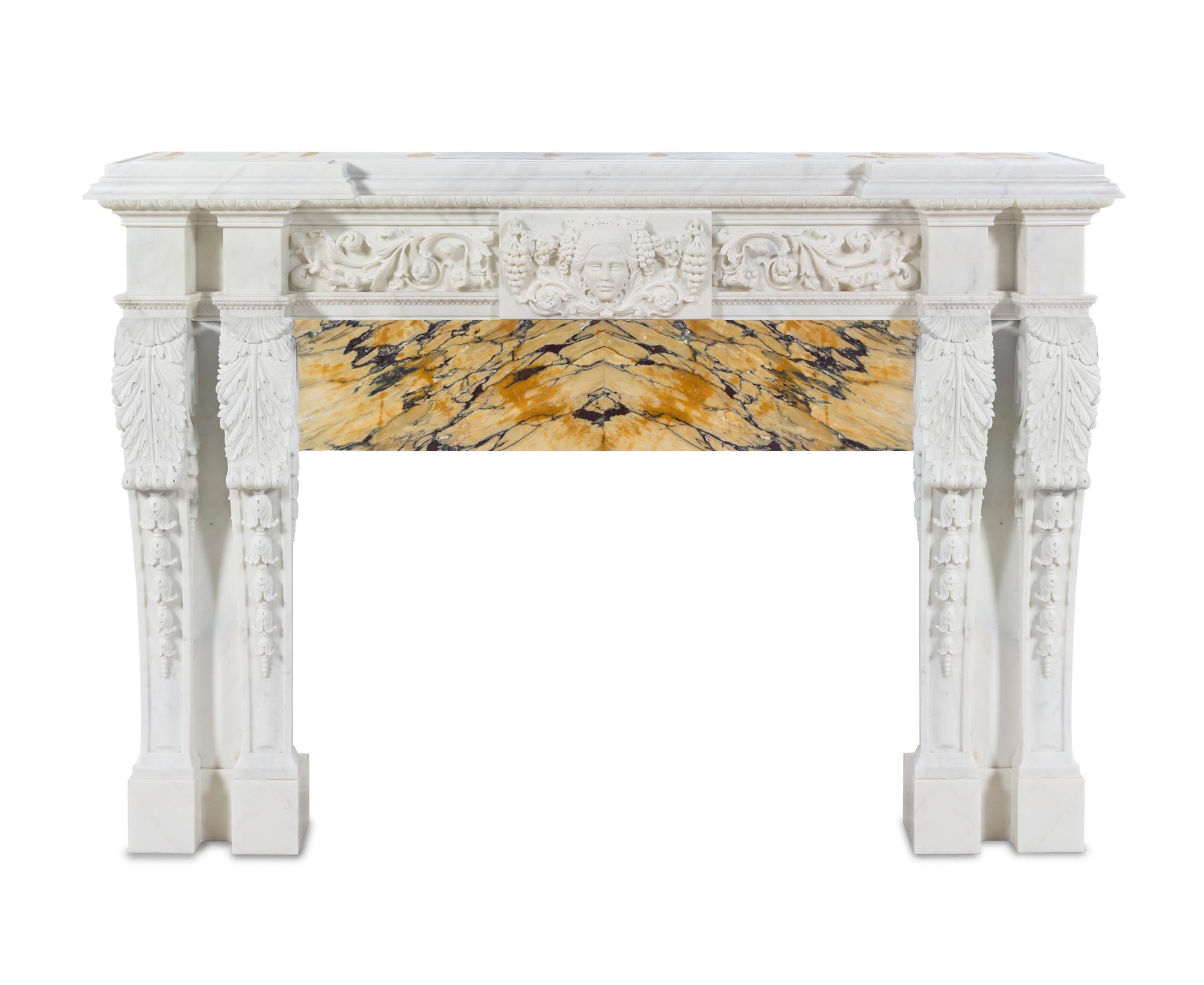 An Italian Baroque Style Carved White and Rosso Levanto Marble Chimneypiece