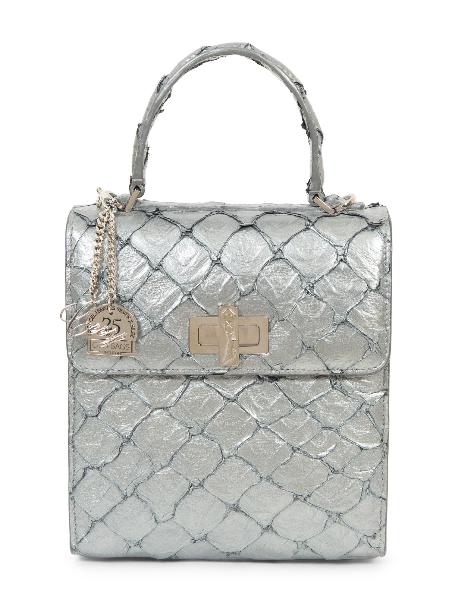 Cecy Martinez Silver Fish Skin Handbag