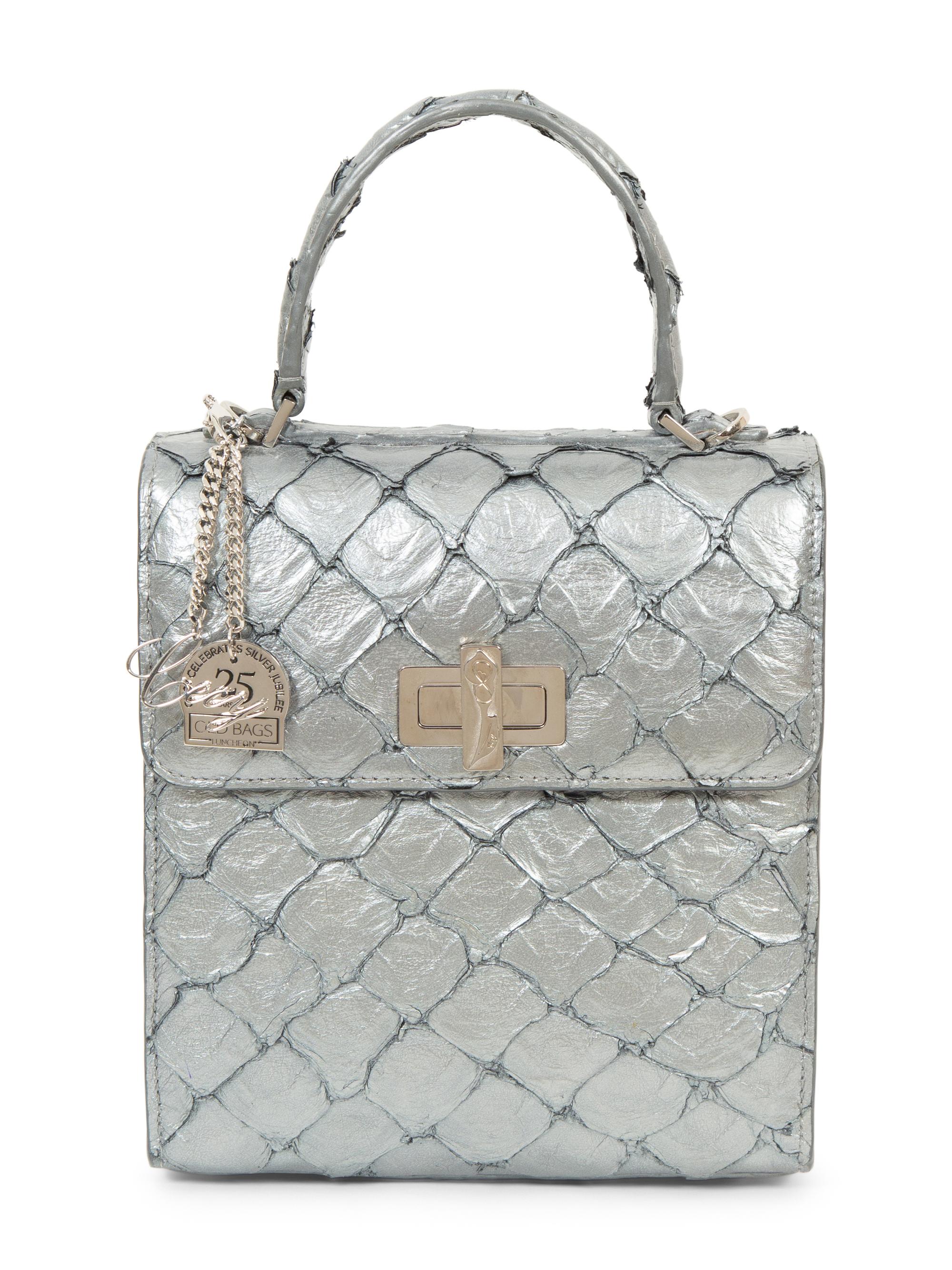 Cecy Martinez Silver Fish Skin Handbag