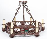 A Gothic Revival Wrought Iron Six-Light Fixture Diameter 22 1/4 inches.
