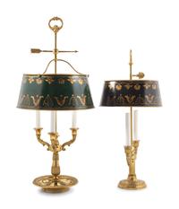 Two French Bouillotte Lamps with Tole Shades
