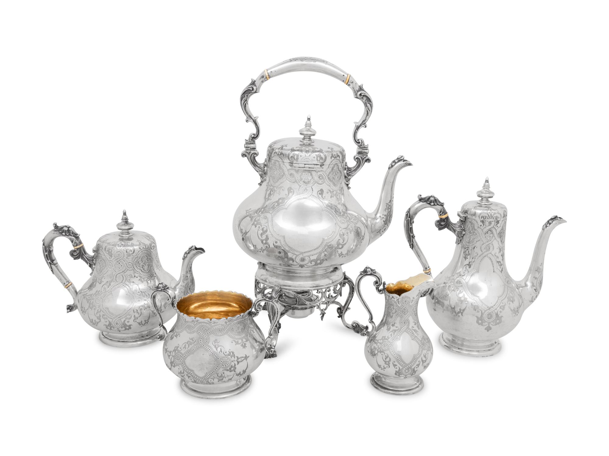 A Victorian Silver Five-Piece Tea and Coffee Service