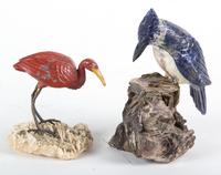 Two Carved Hardstone Bird Figures Height of tallest 6 1/2 inches.