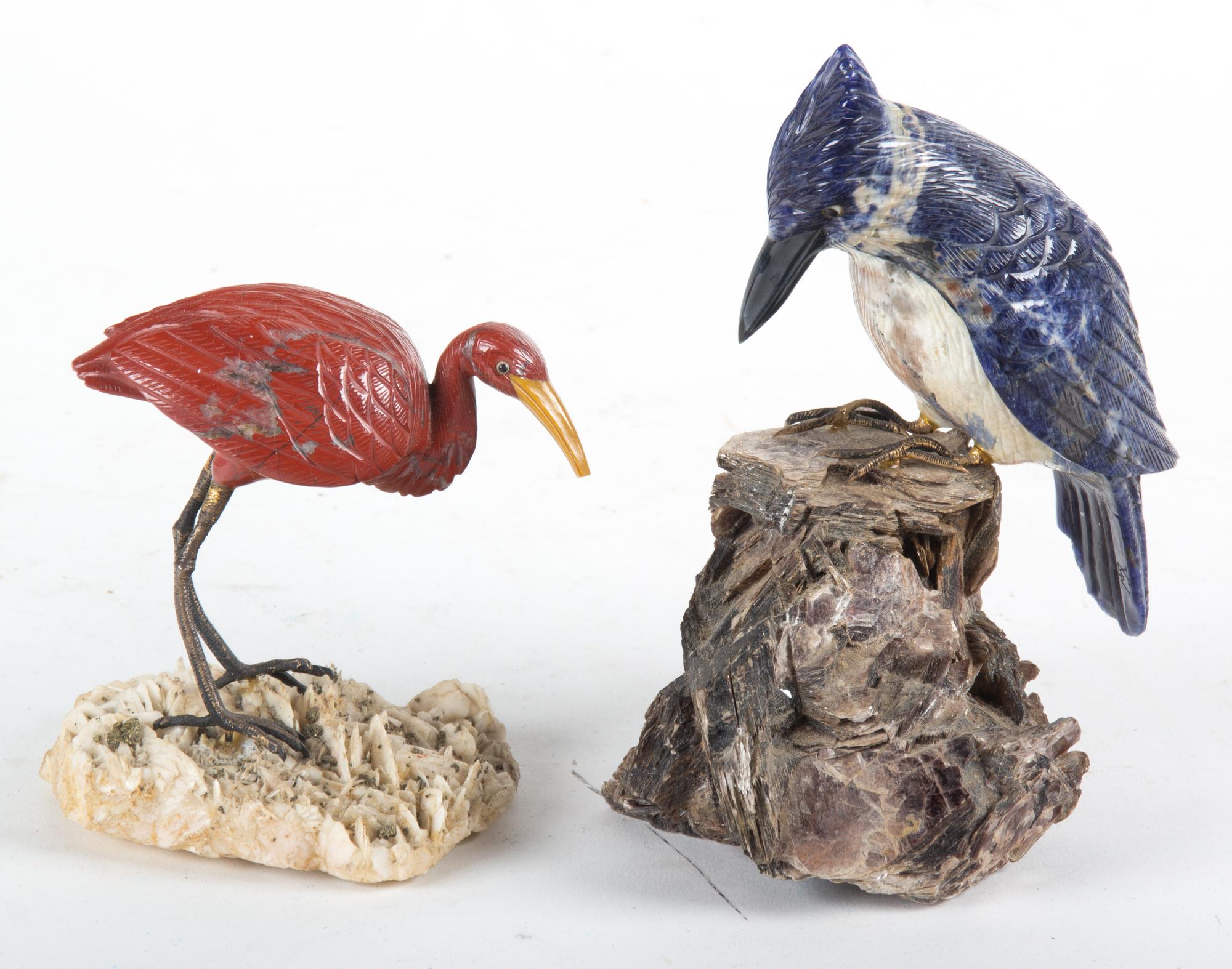Two Carved Hardstone Bird Figures Height of tallest 6 1/2 inches.