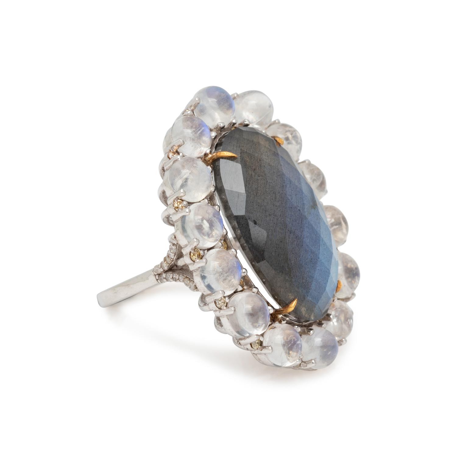 LABRADORITE, MOONSTONE AND COLORED DIAMOND RING