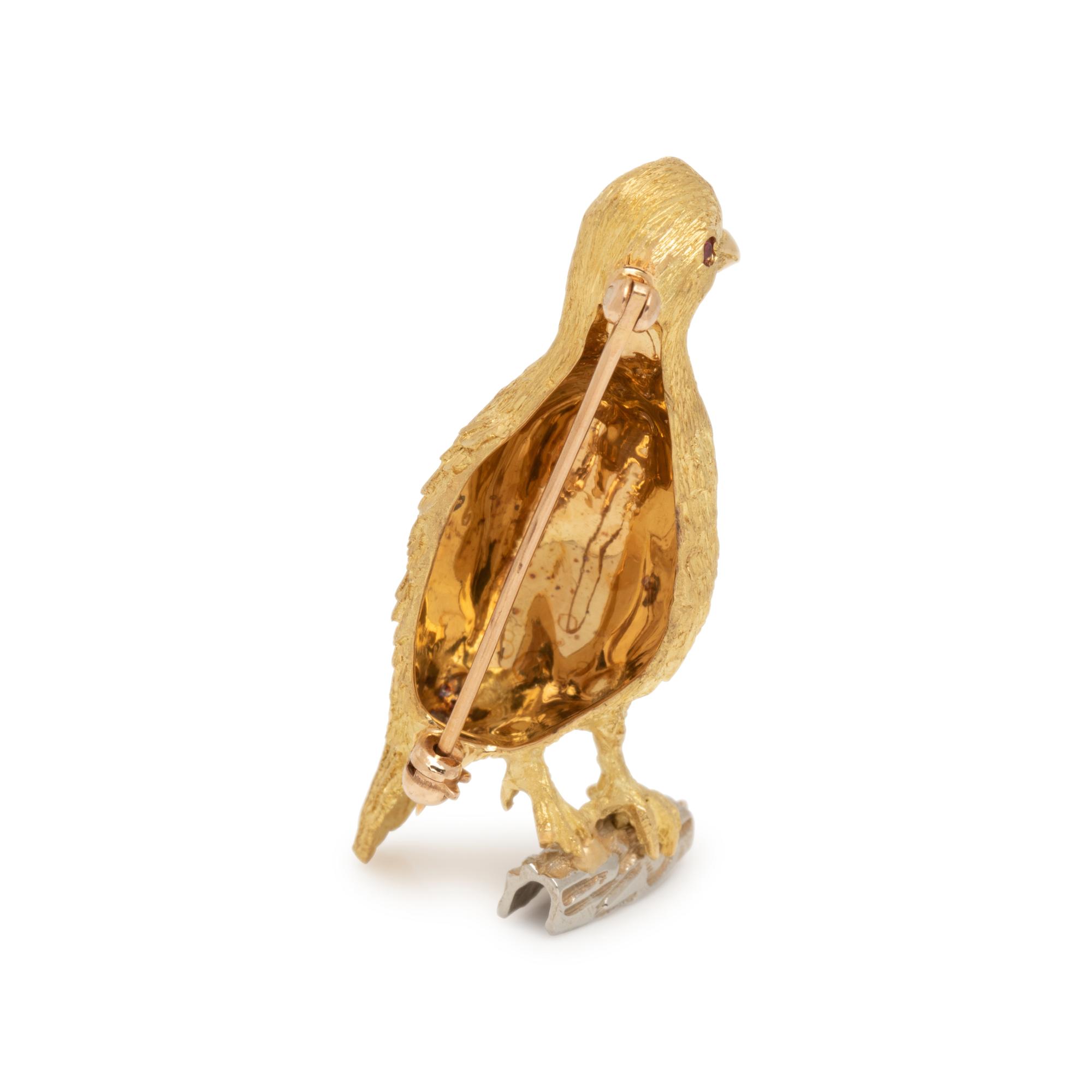 BICOLOR GOLD AND DIAMOND BIRD BROOCH