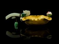 An Enameled Copper Libation Cup Length overall 5 3/4 inches.
