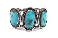 Southwestern Silver and Turquoise Bracelet Length 5 1/4 x opening 1 1/8 x width 1 1/2 inches