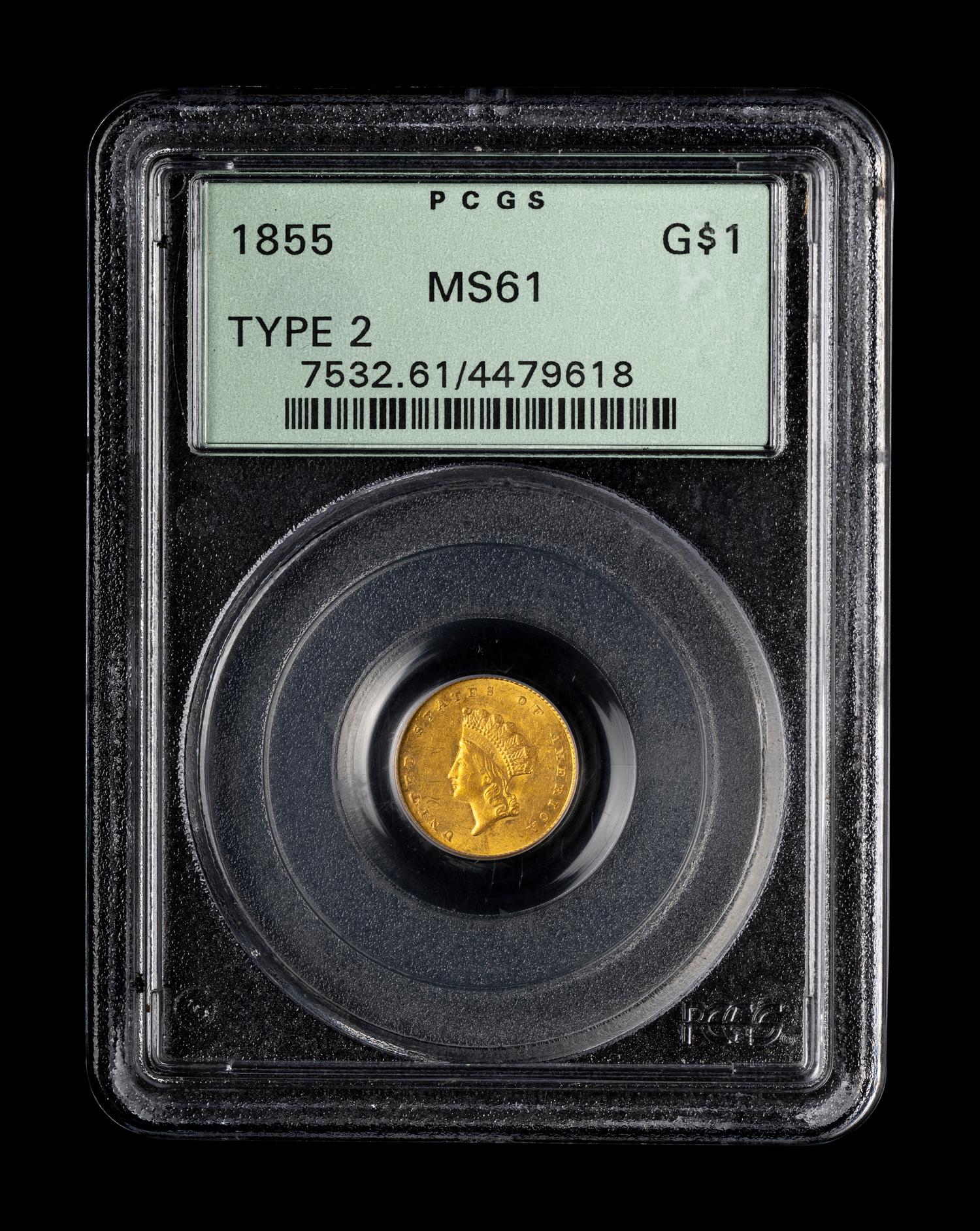 An 1855 Indian Princess $1 Gold Coin (PCGS MS61)