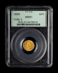 An 1855 Indian Princess $1 Gold Coin (PCGS MS61)