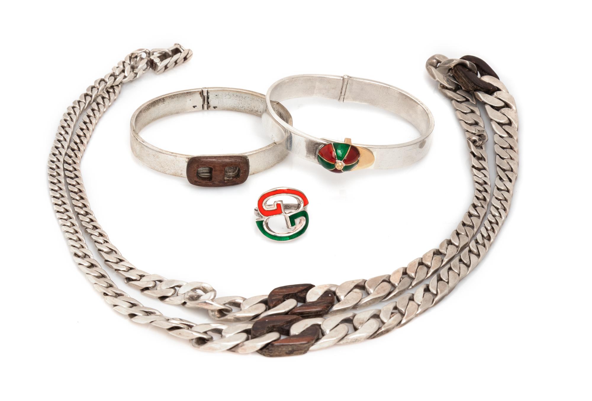 Four Gucci Items: One Necklace, Two Bracelets, One Ring, 1970-80s