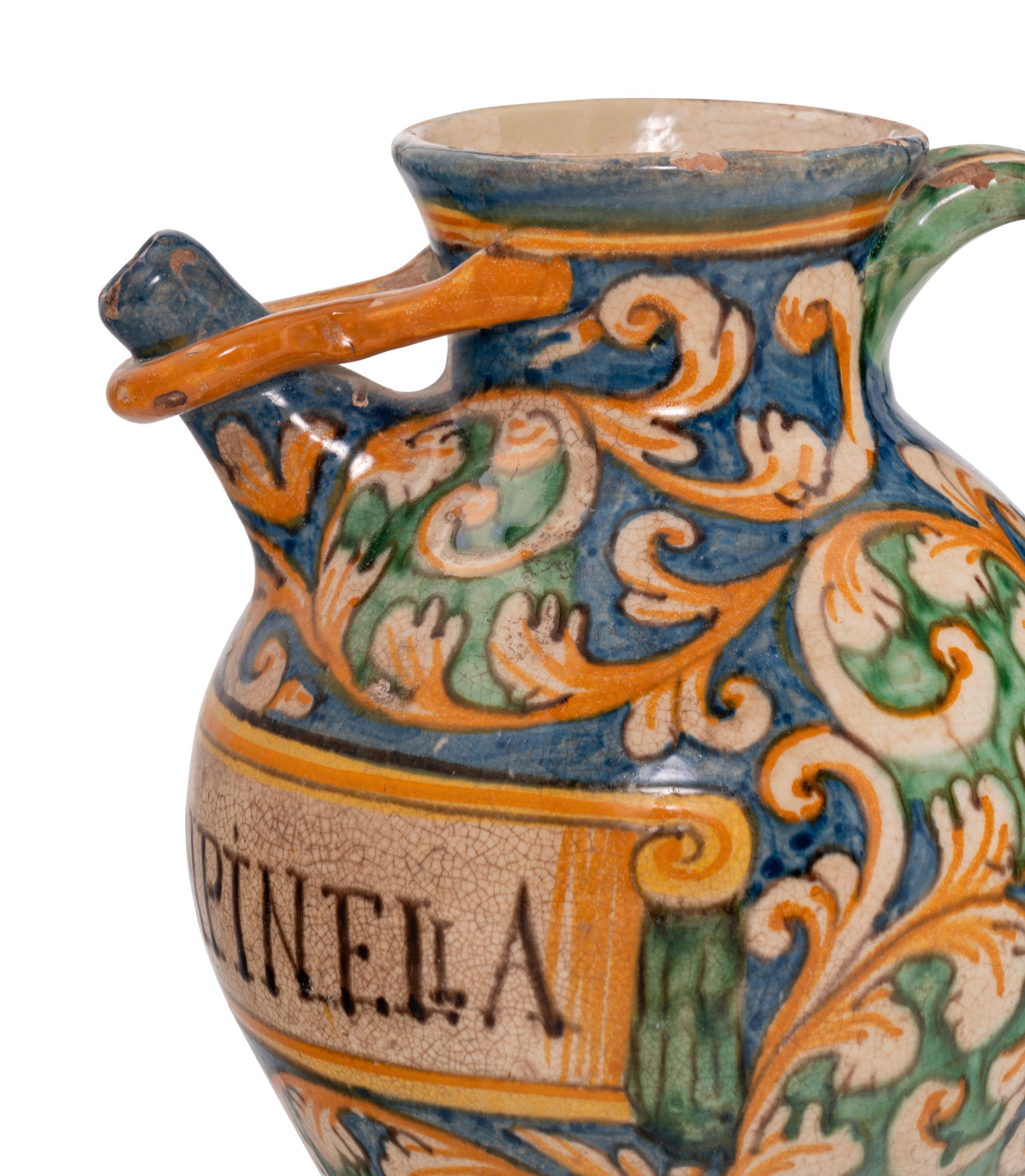 A Continental Majolica Apothecary Ewer