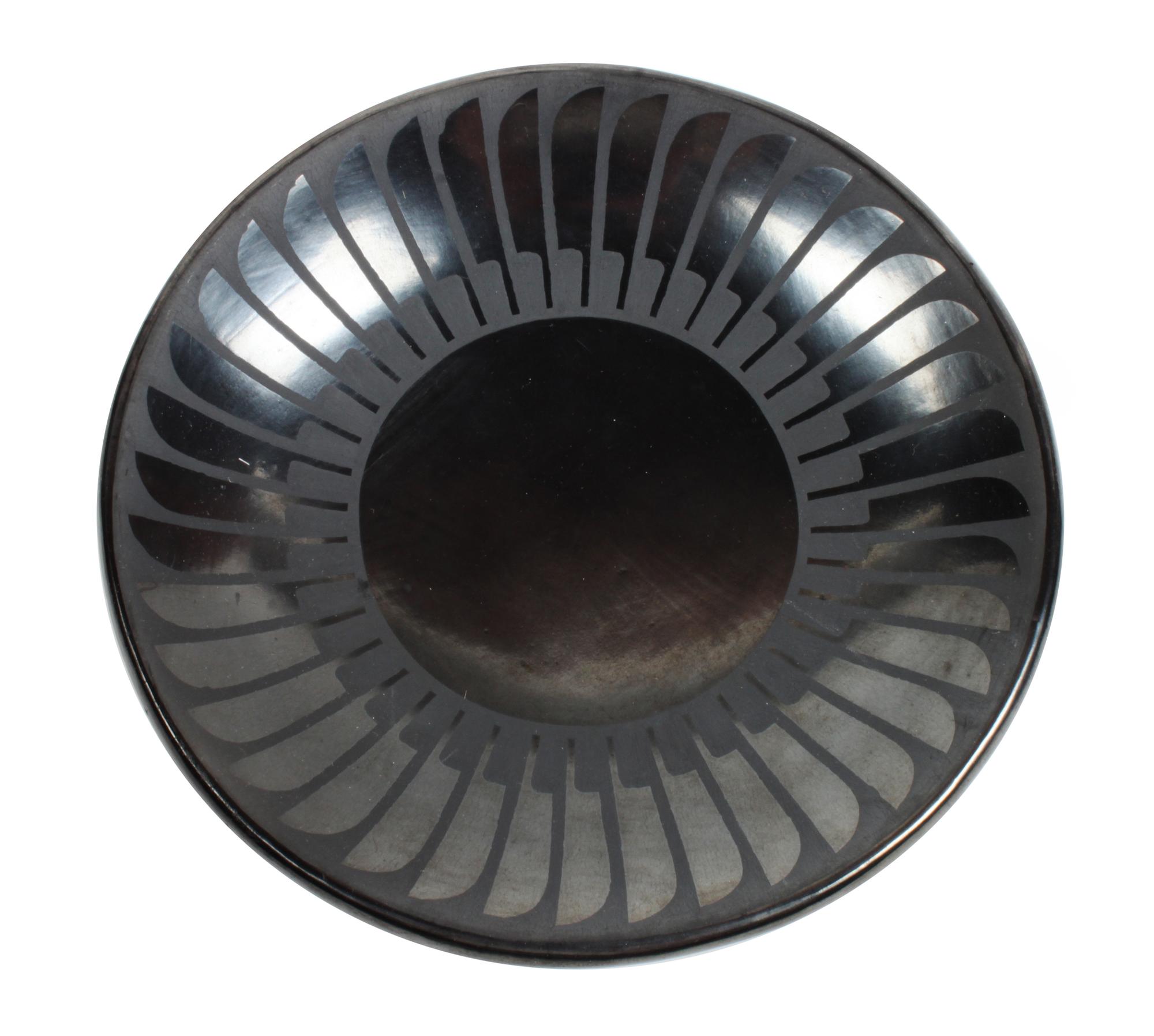 Maria Martinez and Popovi Da (San Ilfdefonso, 1887-1980, 1922-1971) Black on Black Saucer Diameter 6 1/2 inches