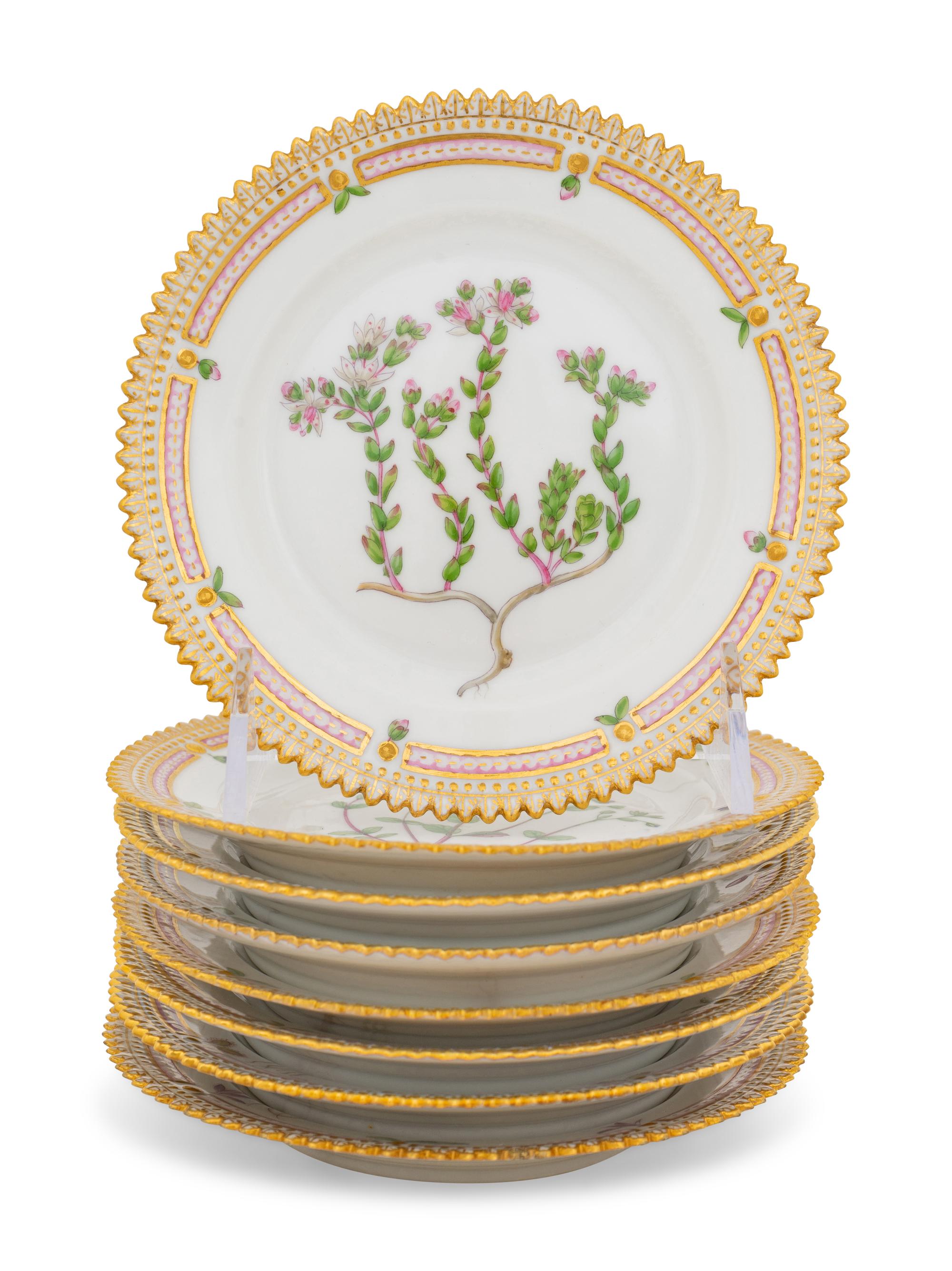 A Set of Eight Royal Copenhagen Flora Danica Bread Plates