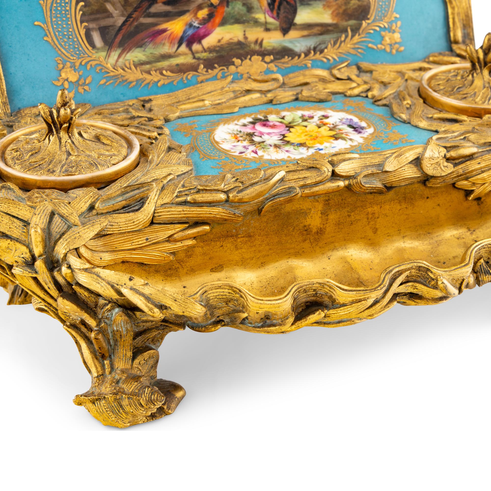 A French Gilt Bronze and Sèvres Style Porcelain Mounted Inkwell