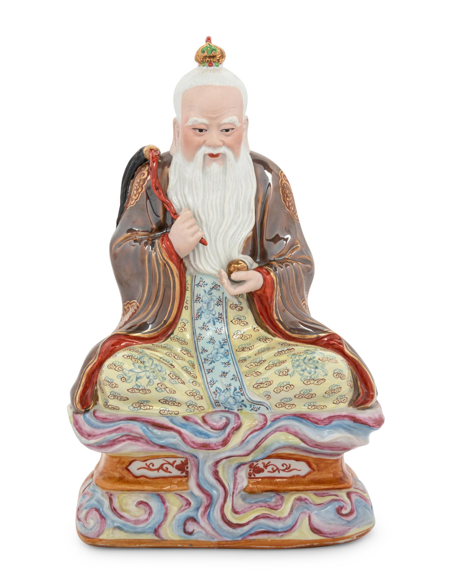 A Chinese Famille Rose Porcelain Figure of Daoist Immortal, Taishanglaojun