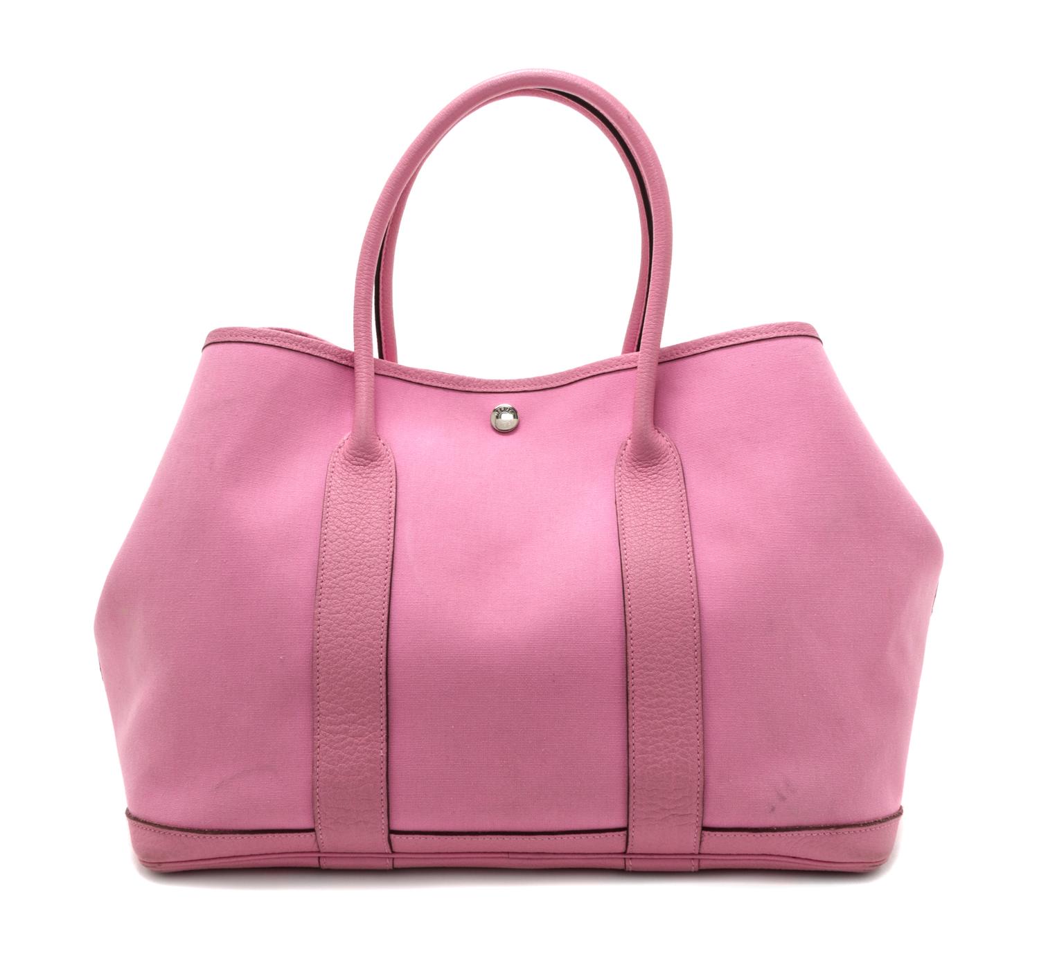 A Hermes Sakura Pink Canvas and Leather Garden Party GM Tote Bag, 14" x 10" x 6.5".