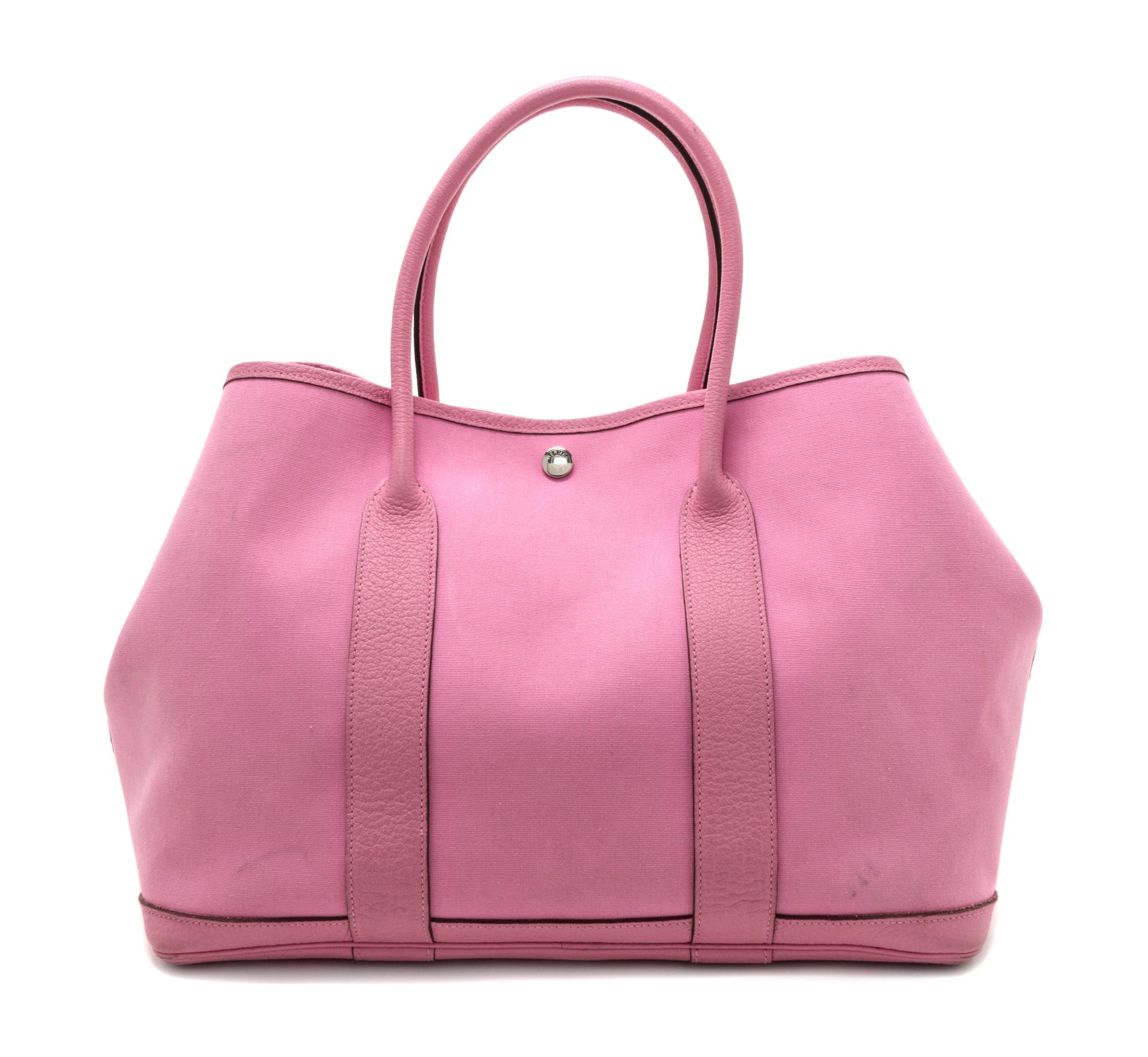 A Hermes Sakura Pink Canvas and Leather Garden Party GM Tote Bag, 14" x 10" x 6.5".