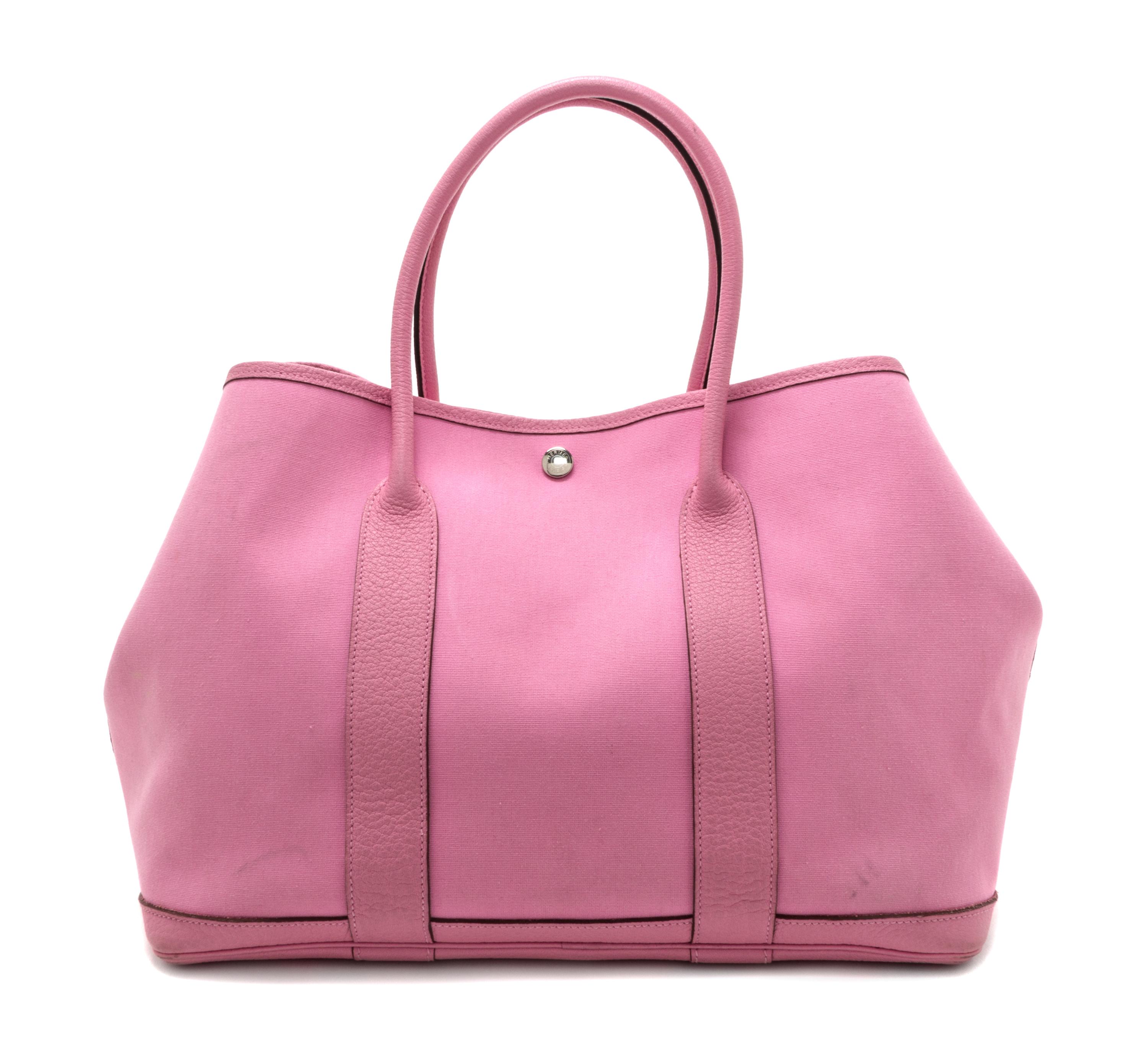 A Hermes Sakura Pink Canvas and Leather Garden Party GM Tote Bag, 14" x 10" x 6.5".