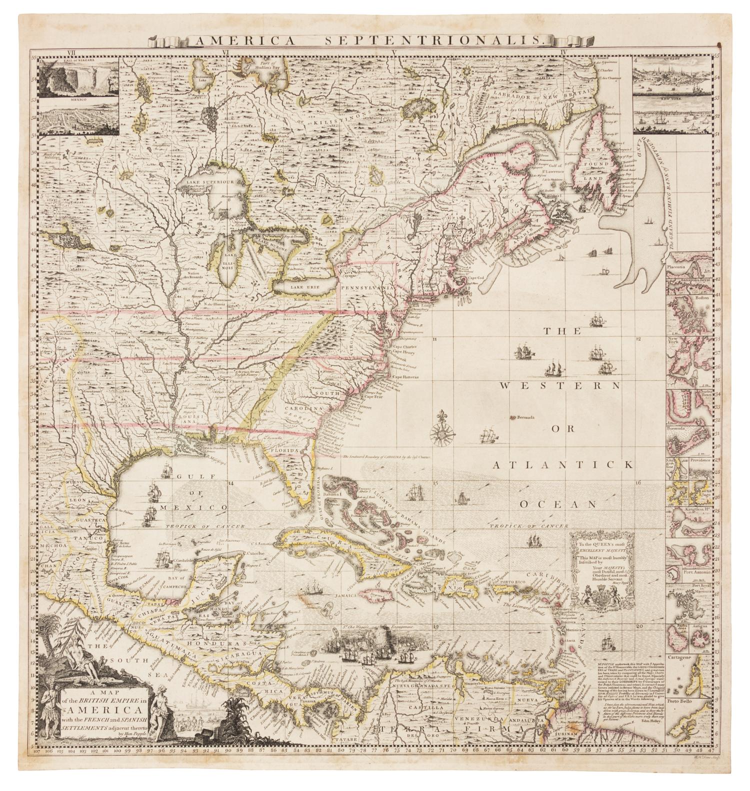 POPPLE, Henry (d.1743). A Map of the British Empire in America with the French and Spanish Settlements adjacent therto . London, ca 1734