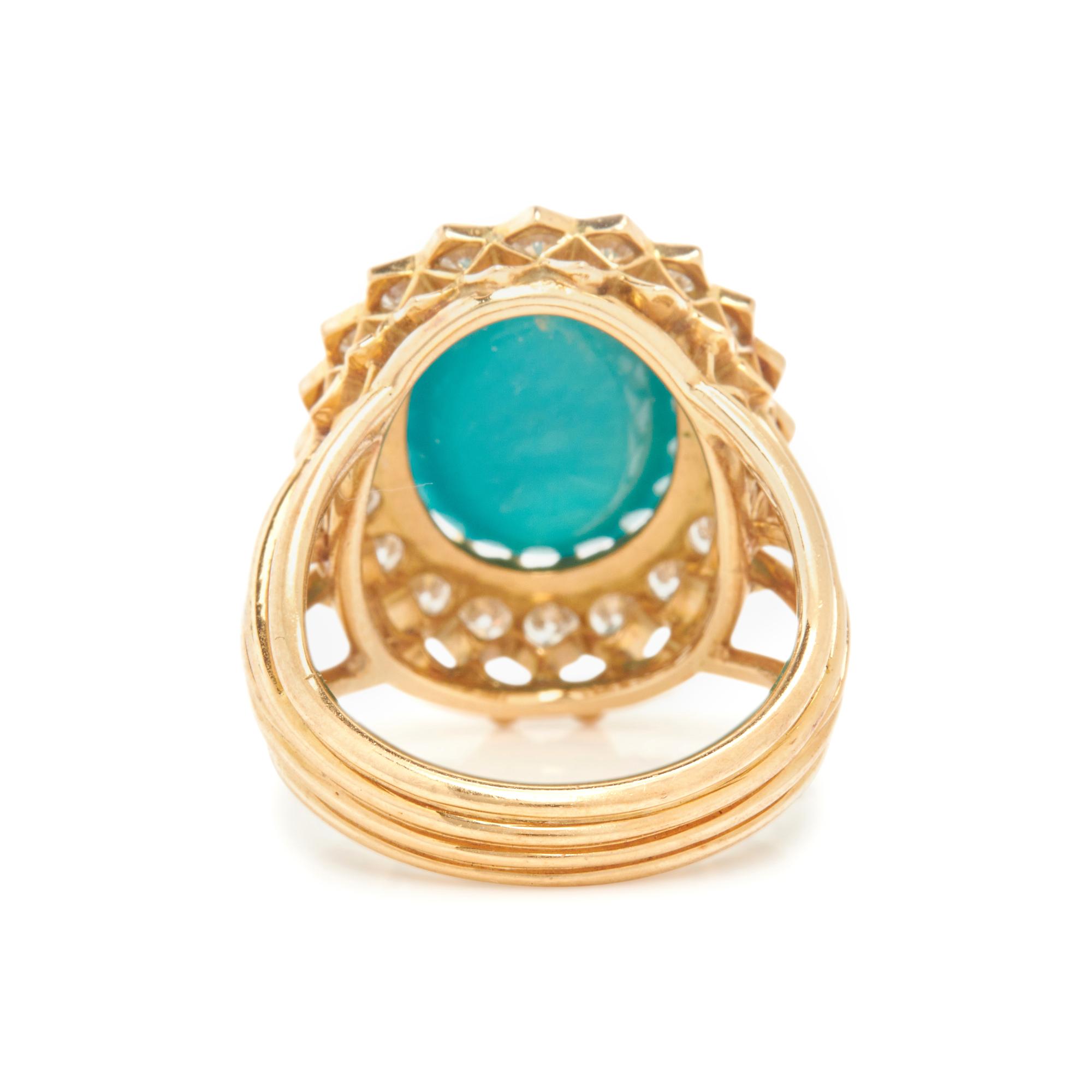 YELLOW GOLD, TREATED TURQUOISE AND DIAMOND RING
