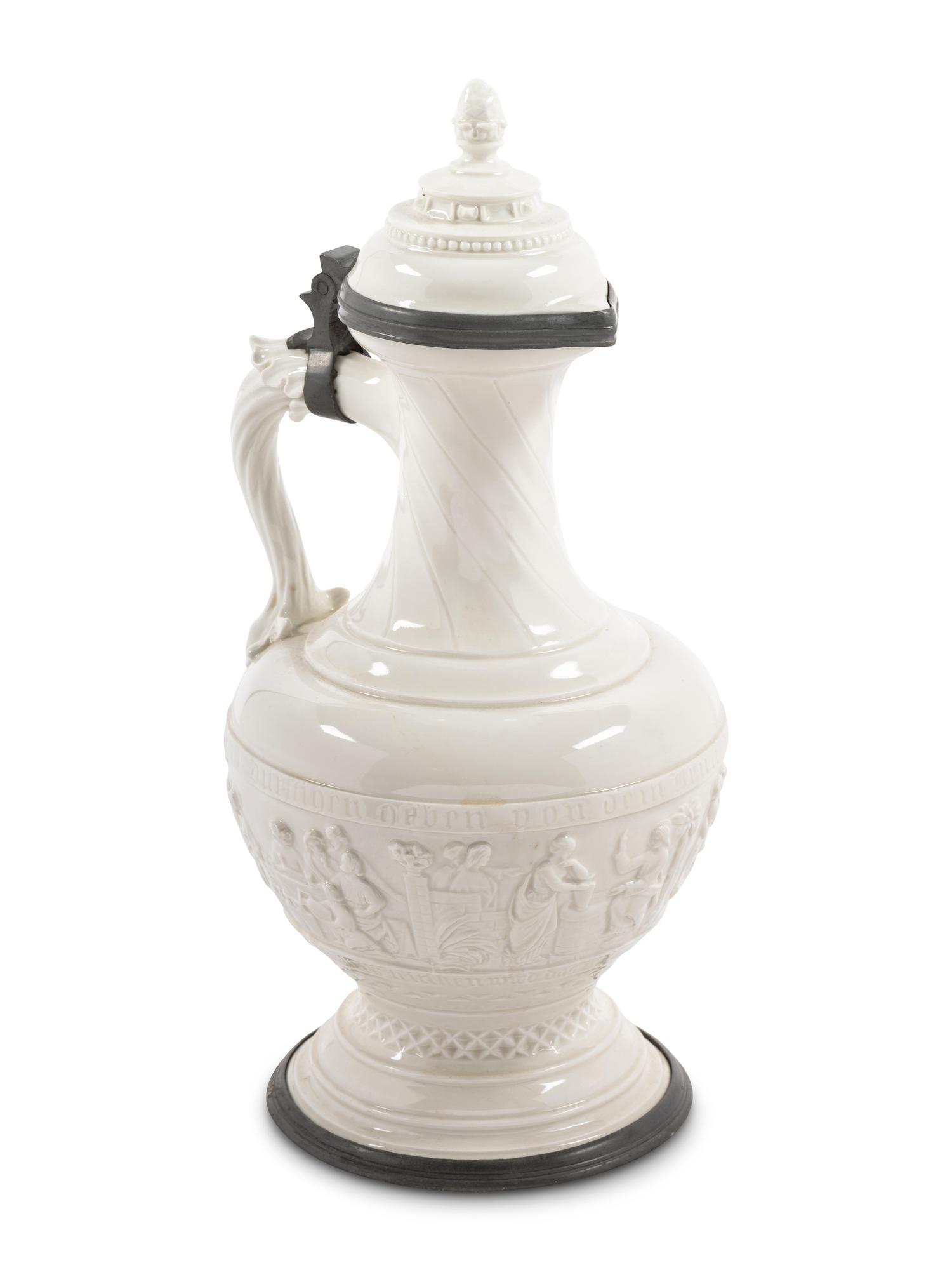 A Nymphenburg Pewter-Mounted Porcelain Ewer