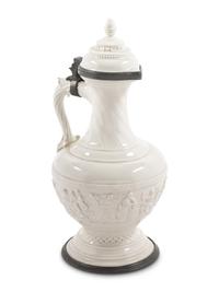 A Nymphenburg Pewter-Mounted Porcelain Ewer