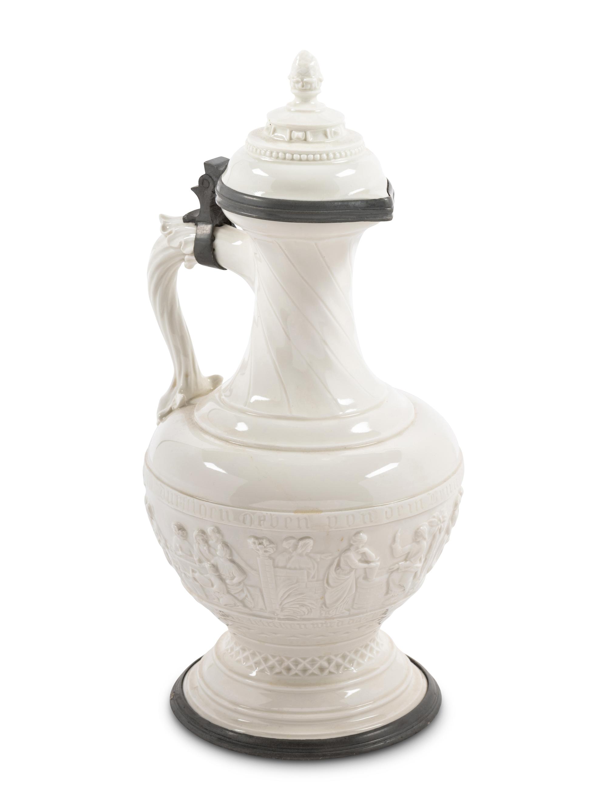 A Nymphenburg Pewter-Mounted Porcelain Ewer