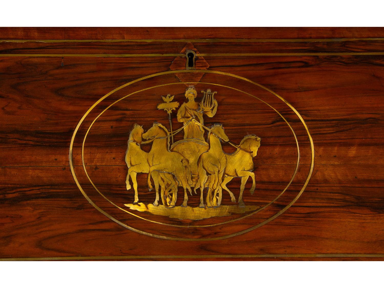 A Swiss Neoclassical Brass Inlaid Walnut Slant-Front Desk