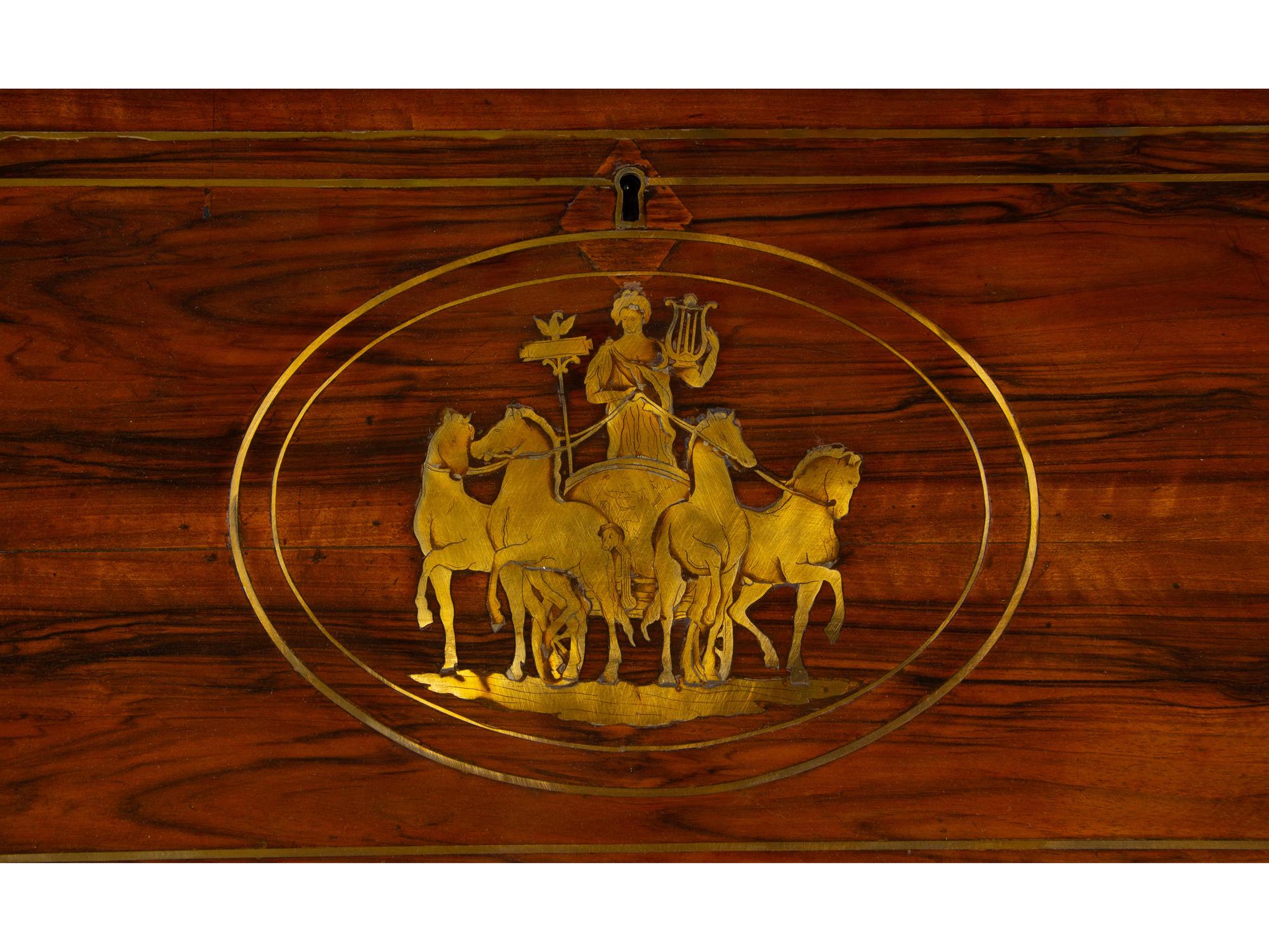 A Swiss Neoclassical Brass Inlaid Walnut Slant-Front Desk