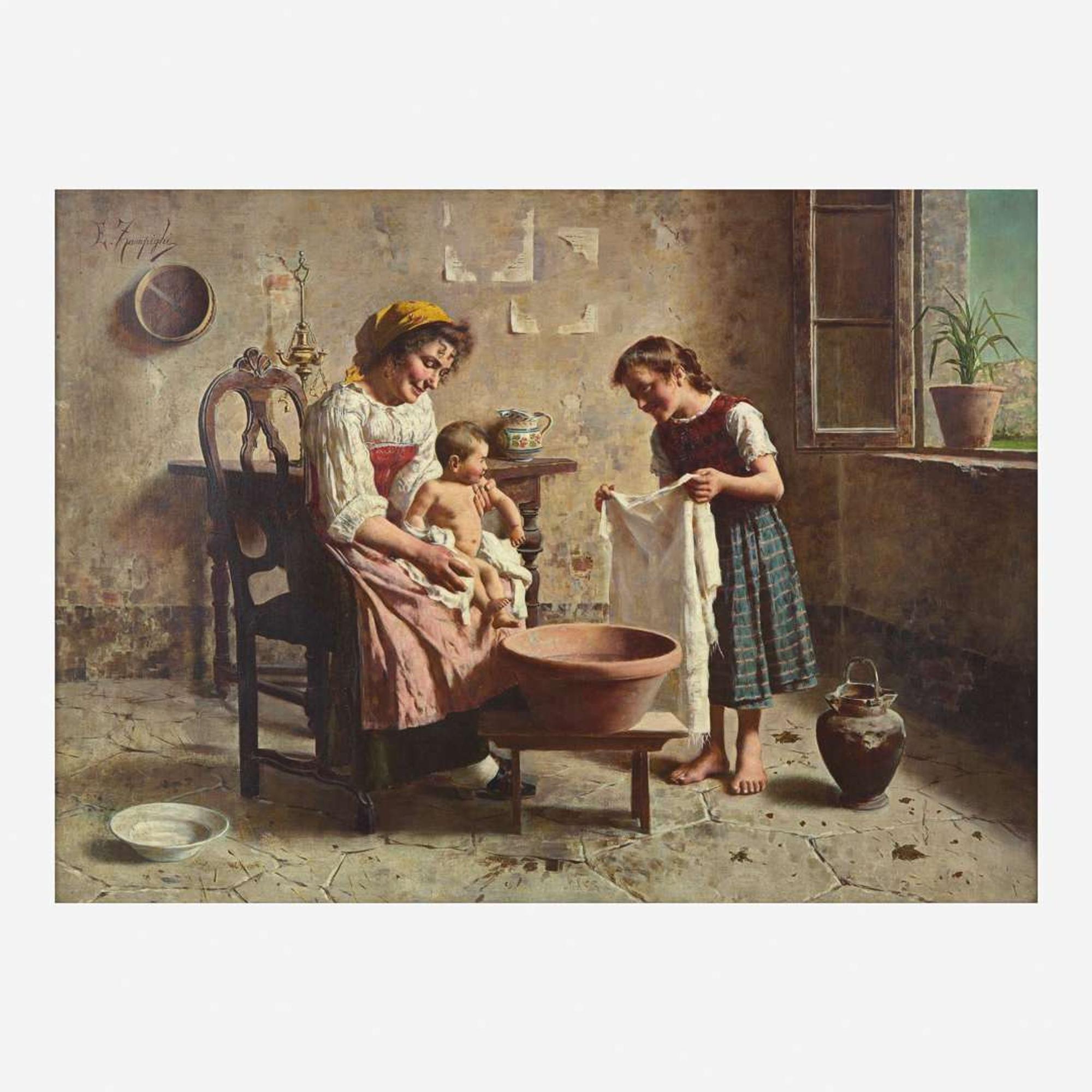 Eugenio Zampighi (Italian, 1859-1944) Baby's Bath