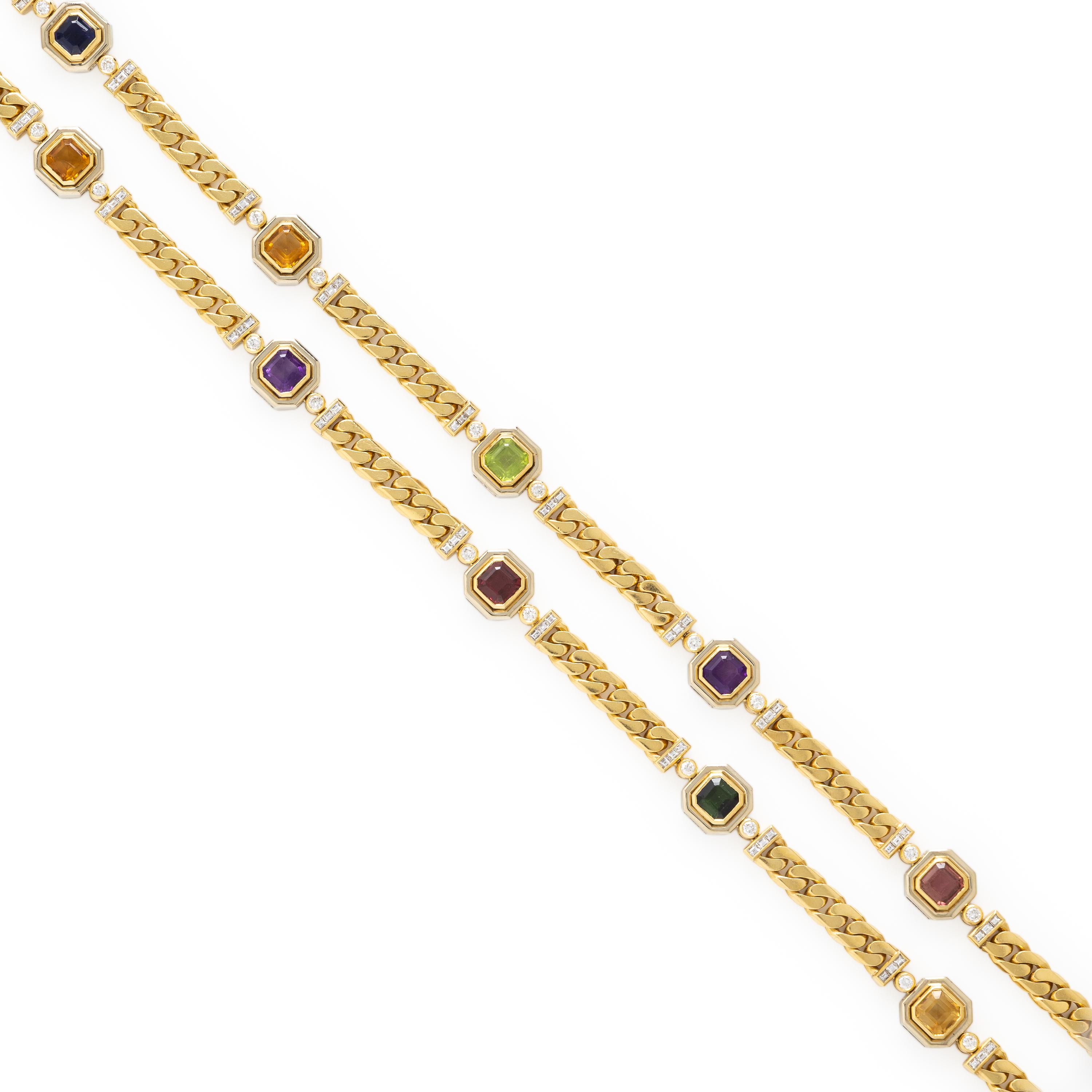 Multigem, Diamond, and Yellow Gold Chain Necklace