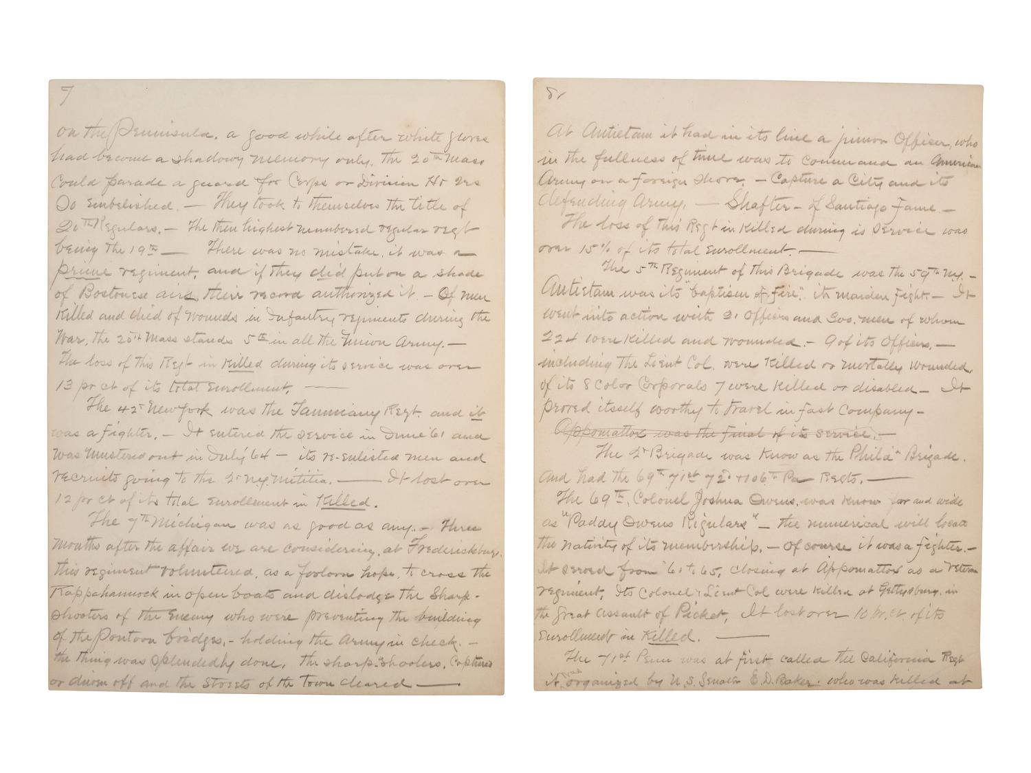 [CIVIL WAR]. 24pp speech written post-war by 2nd NY State Militia veteran, regarding Antietam.