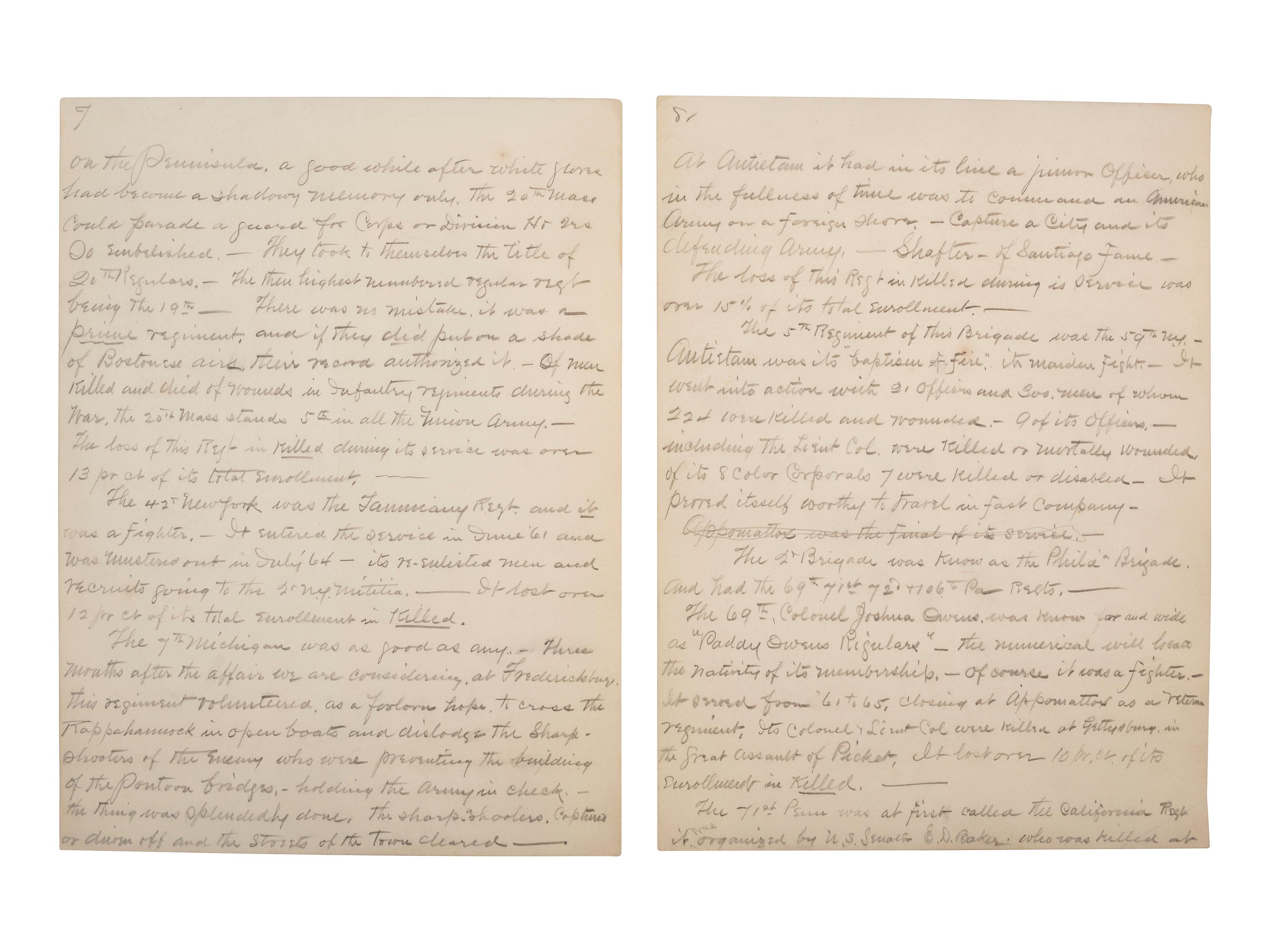 [CIVIL WAR]. 24pp speech written post-war by 2nd NY State Militia veteran, regarding Antietam.