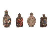 Four Chinese Silvered Metal Snuff Bottles