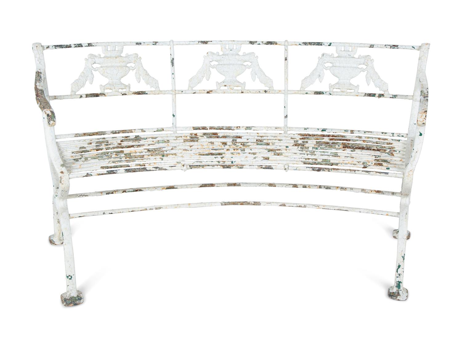 A White-Painted Iron Garden Bench