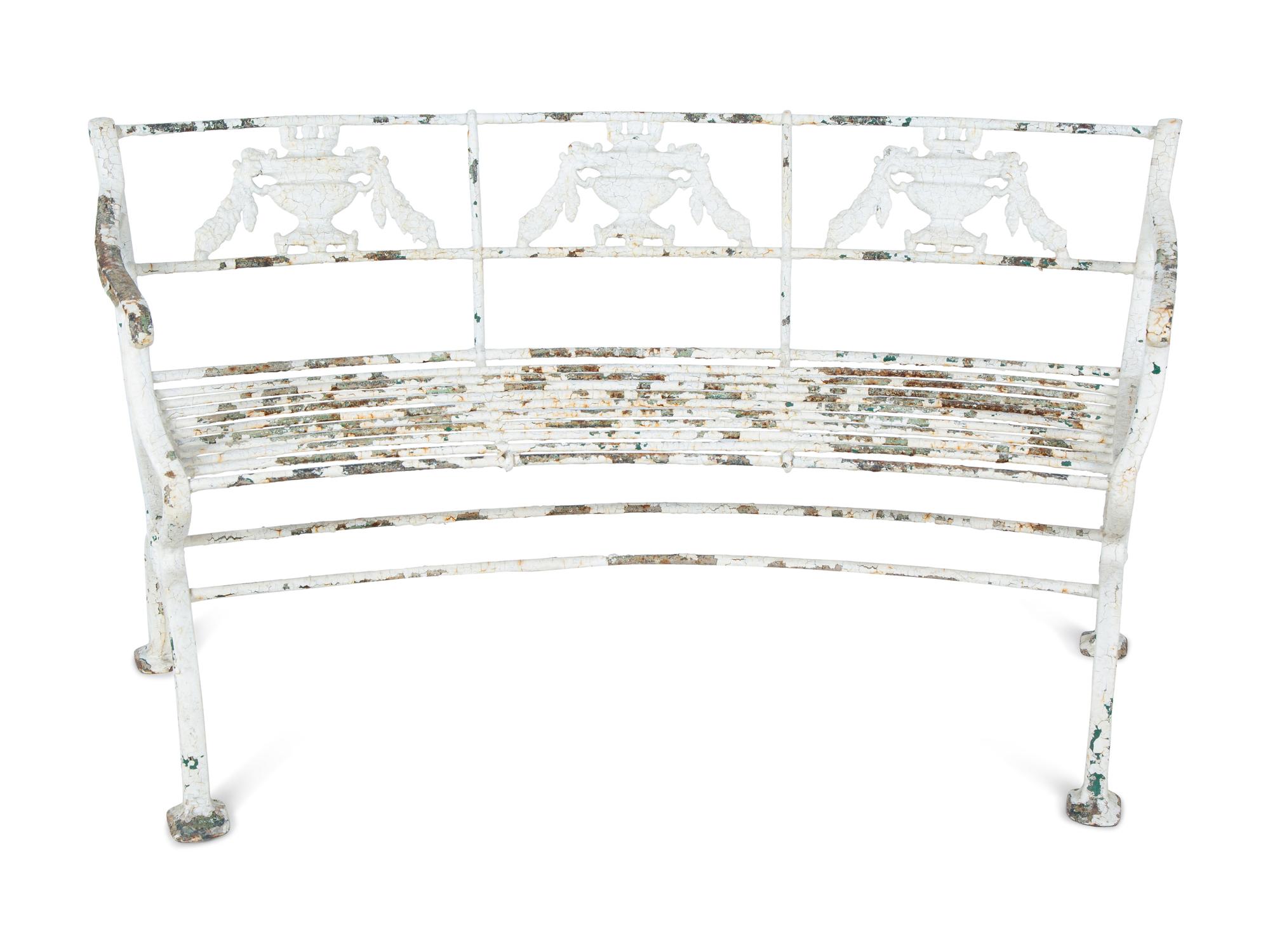 A White-Painted Iron Garden Bench