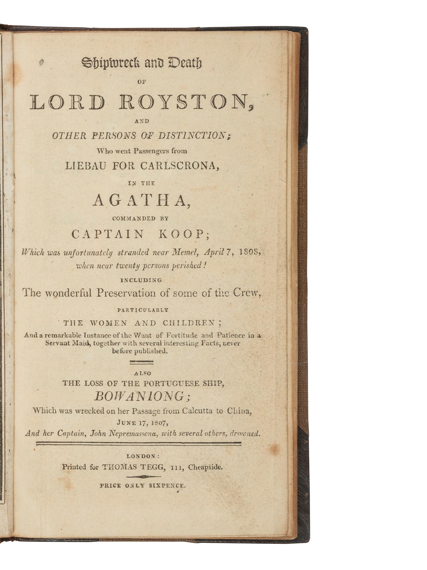 [BRITISH SHIPWRECK & CAPTIVITY]. A group of 9 narratives describing British shipwrecks and resulting captivity, comprising: