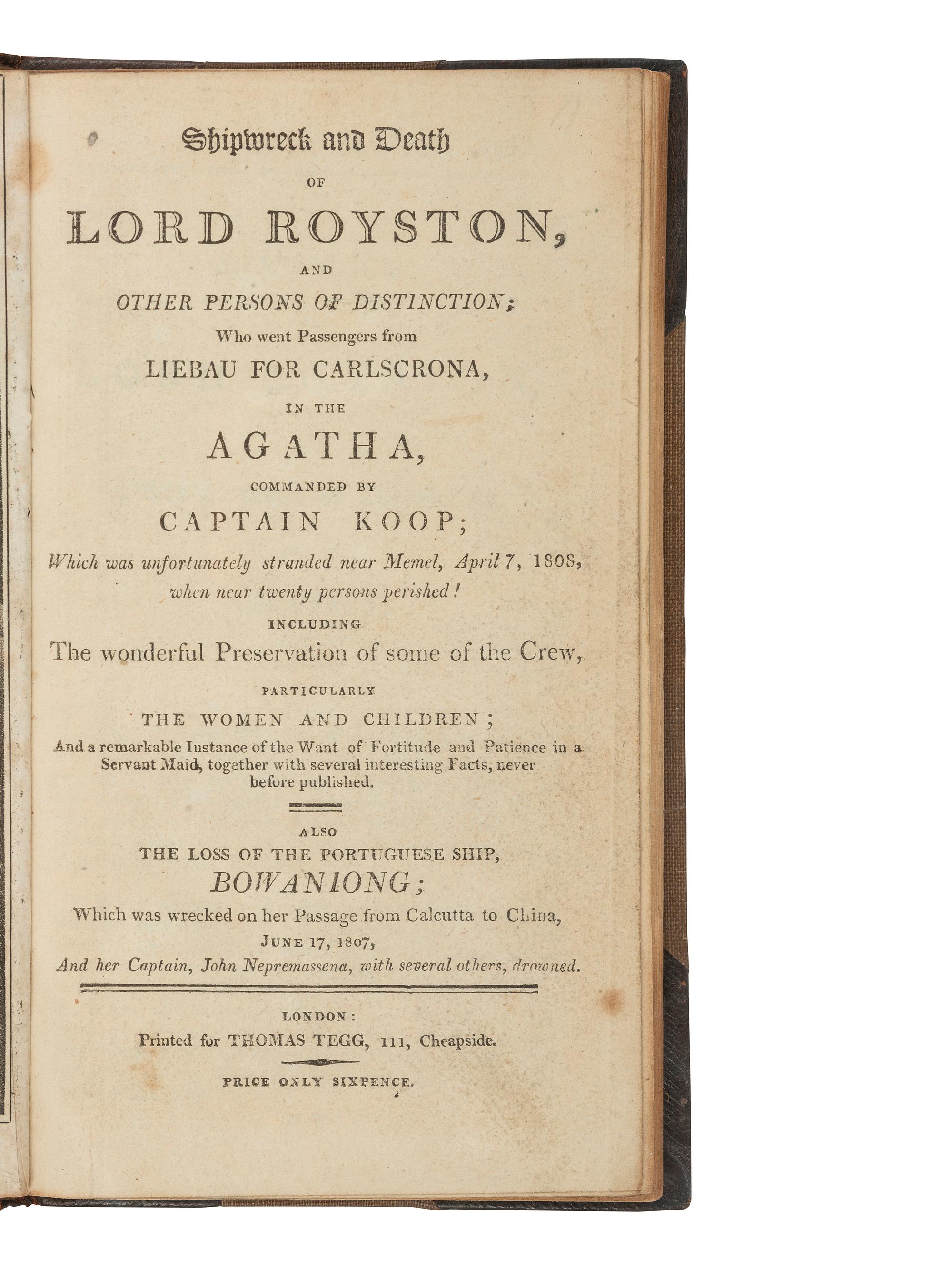 [BRITISH SHIPWRECK & CAPTIVITY]. A group of 9 narratives describing British shipwrecks and resulting captivity, comprising: