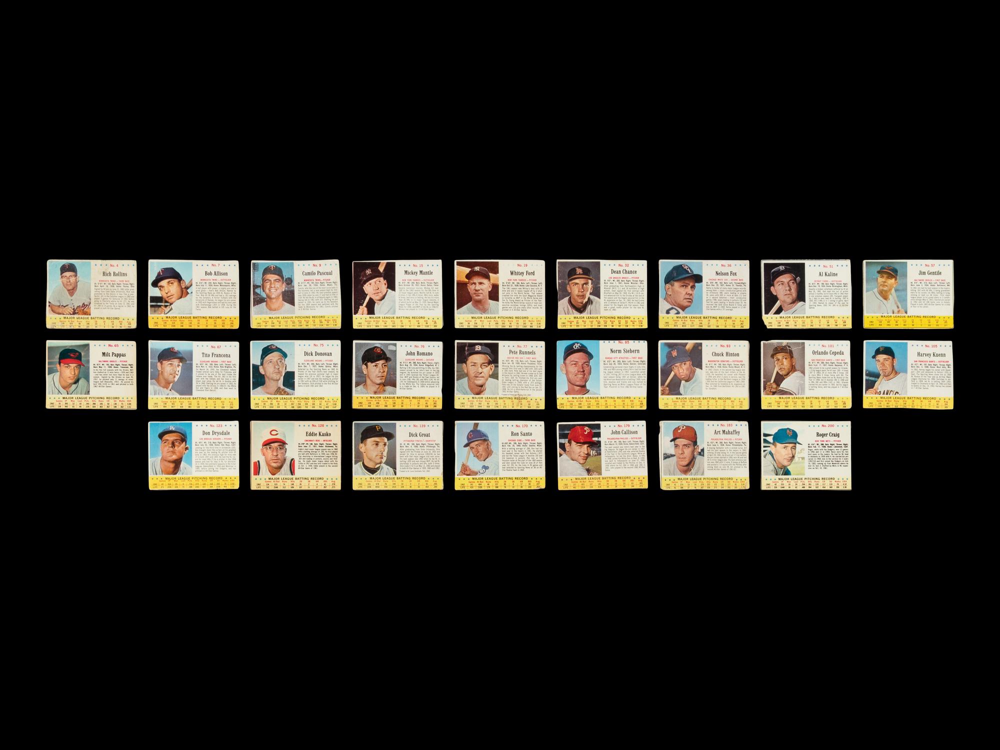 A Collection of 27 1963 Jell-O Baseball Cards Including Mickey Mantle