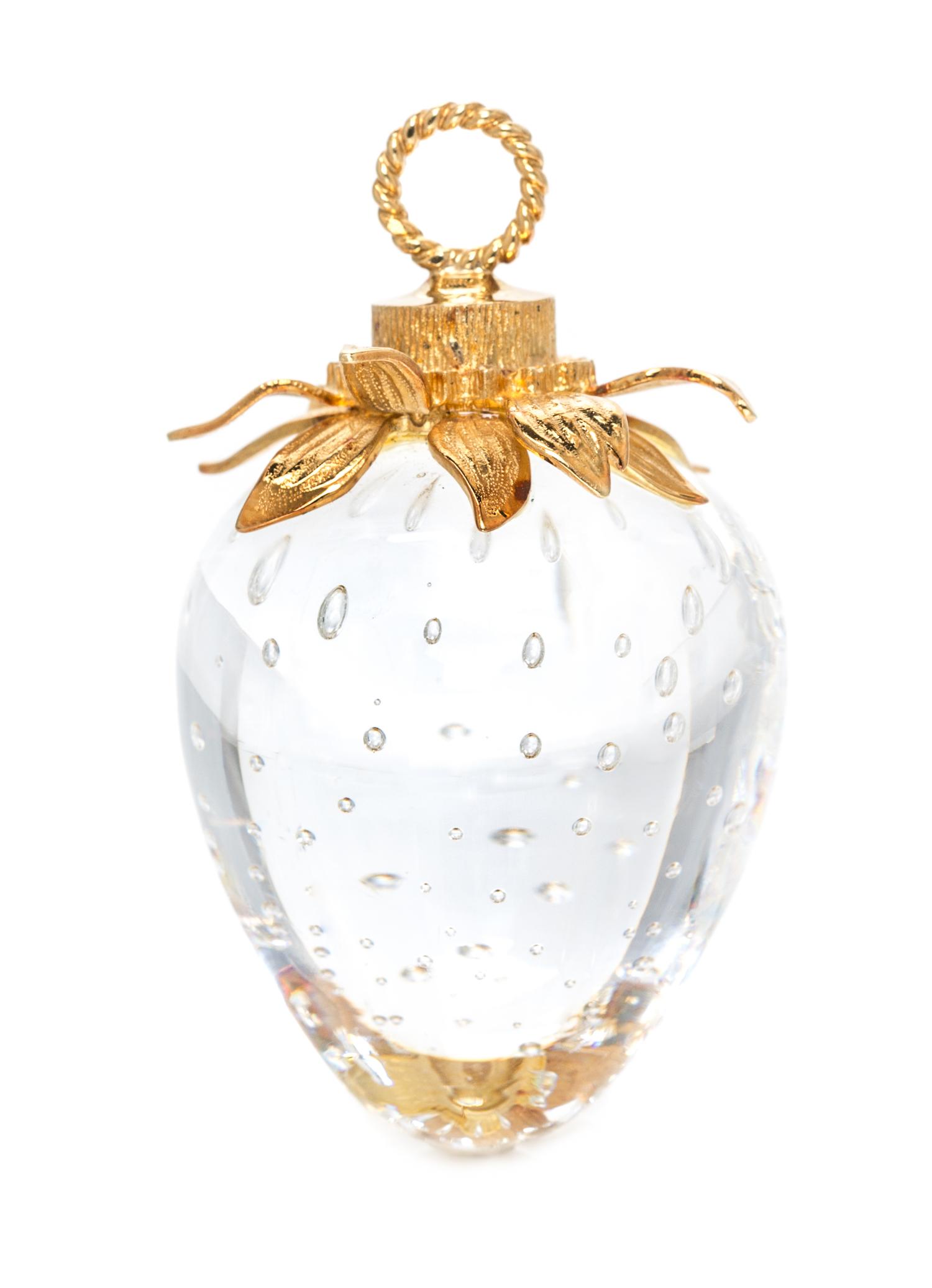 An 18 Karat Yellow Gold and Crystal Strawberry Pendant, Donald Pollard for Steuben Glass, 42.80 dwts.