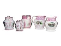 Five Sunderland Luster Crimean War Souvenir Jugs
