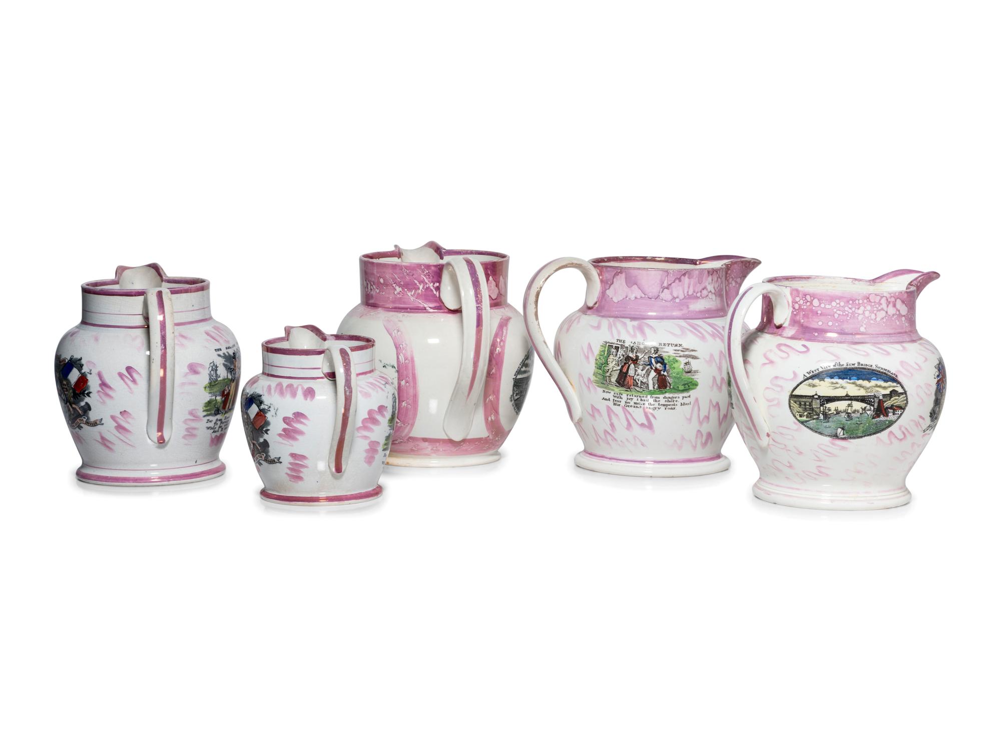 Five Sunderland Luster Crimean War Souvenir Jugs
