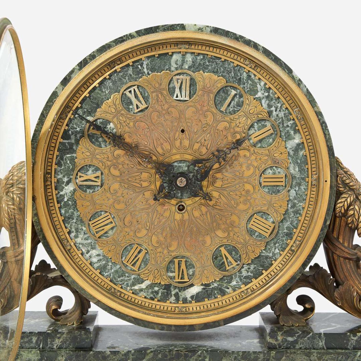 A gilt-bronze mounted Verde antico marble mantel clock Edward F. Caldwell & Co. (active 1895-1959), New York, NY, early 20th century