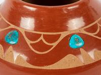 Redware Pottery Jar with Turquoise Cabochons