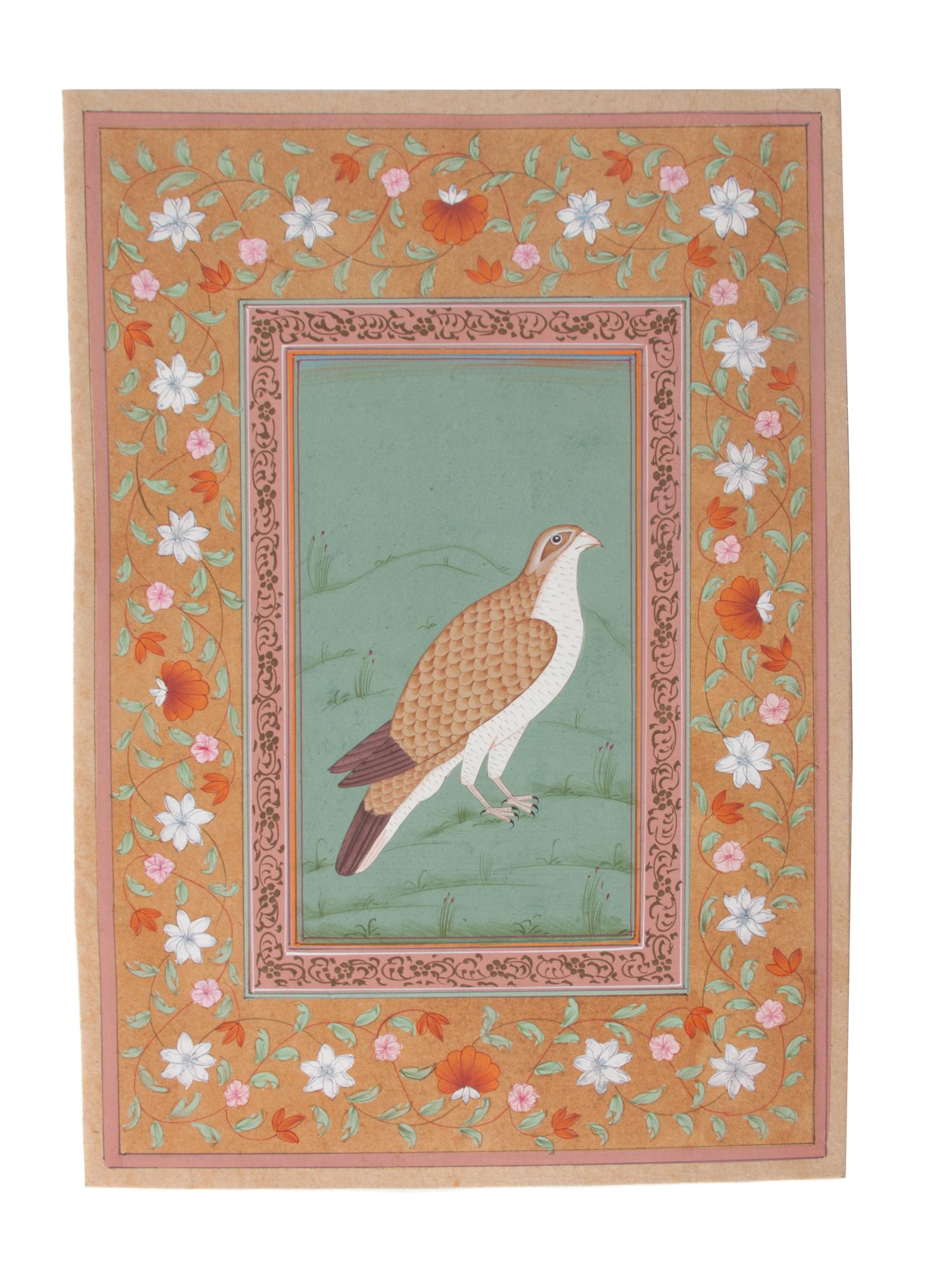 A Collection of Seven Indian Mughal Miniatures Height of largest 13 x width 9 inches.