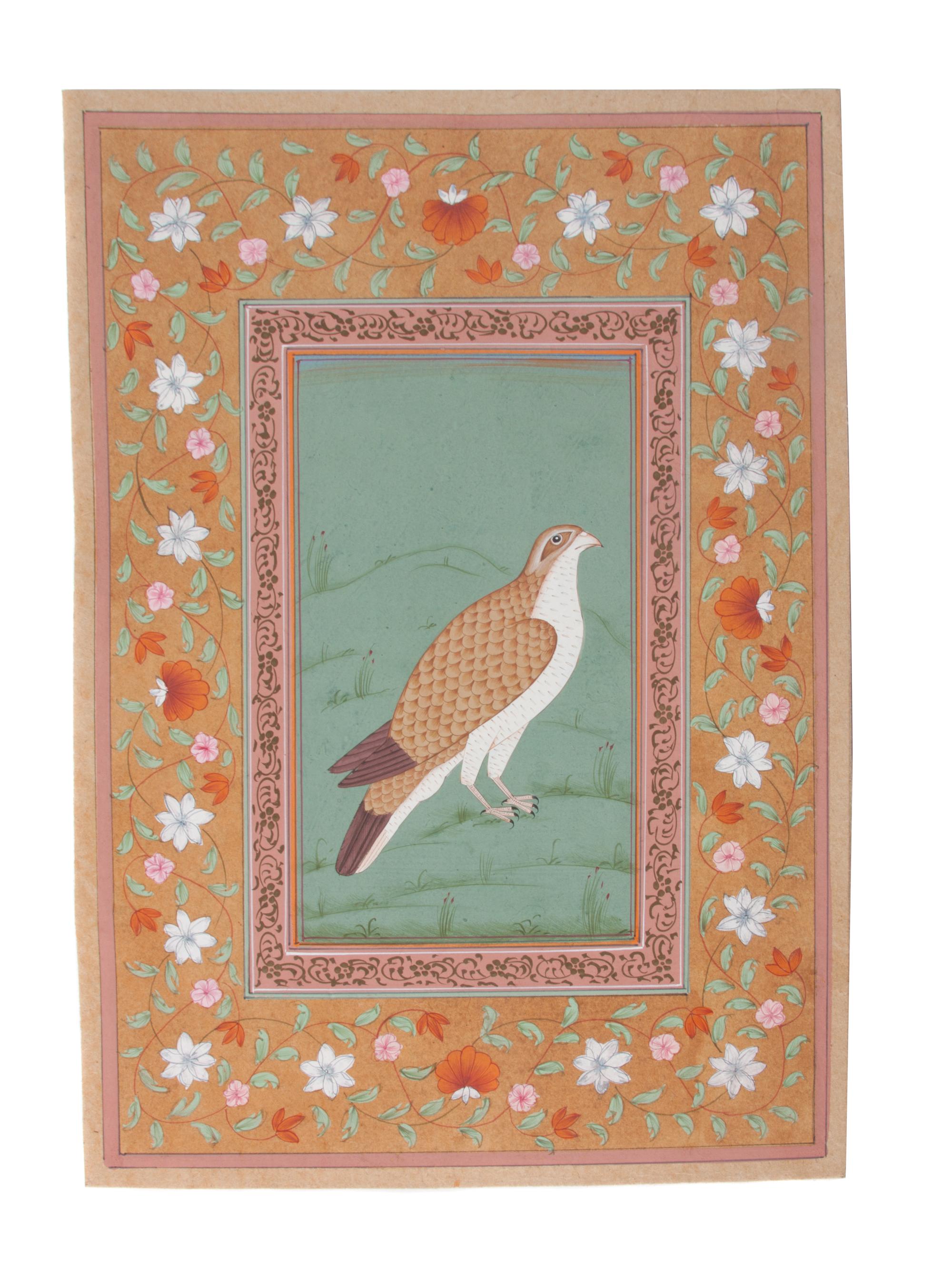 A Collection of Seven Indian Mughal Miniatures Height of largest 13 x width 9 inches.