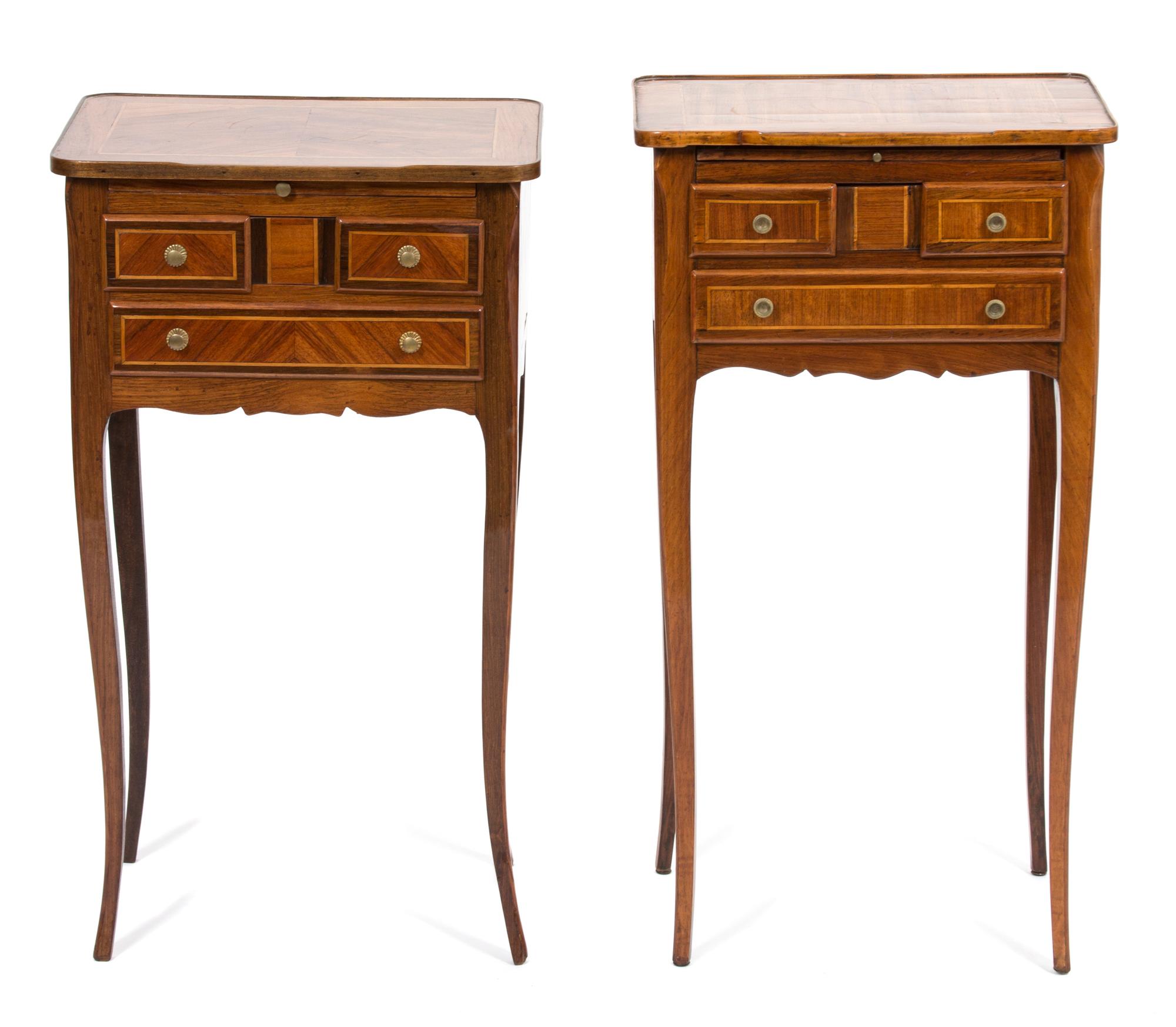 A Pair of Louis XVI Inlaid Kingwood Style Side Tables Height 29 x width 17 x depth 12 1/2 inches. — 19TH CENTURY