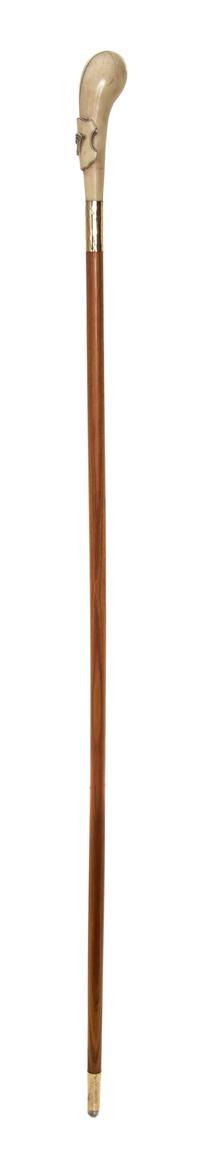 A German Heidelberg Style Ivory Handled Cane, Length of handle 4 1/4 x length overall 35 3/4 inches.