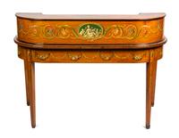 An Edwardian Painted and Inlaid Satinwood Carlton House Desk Height 37 x width 52 x depth 24 inches.
